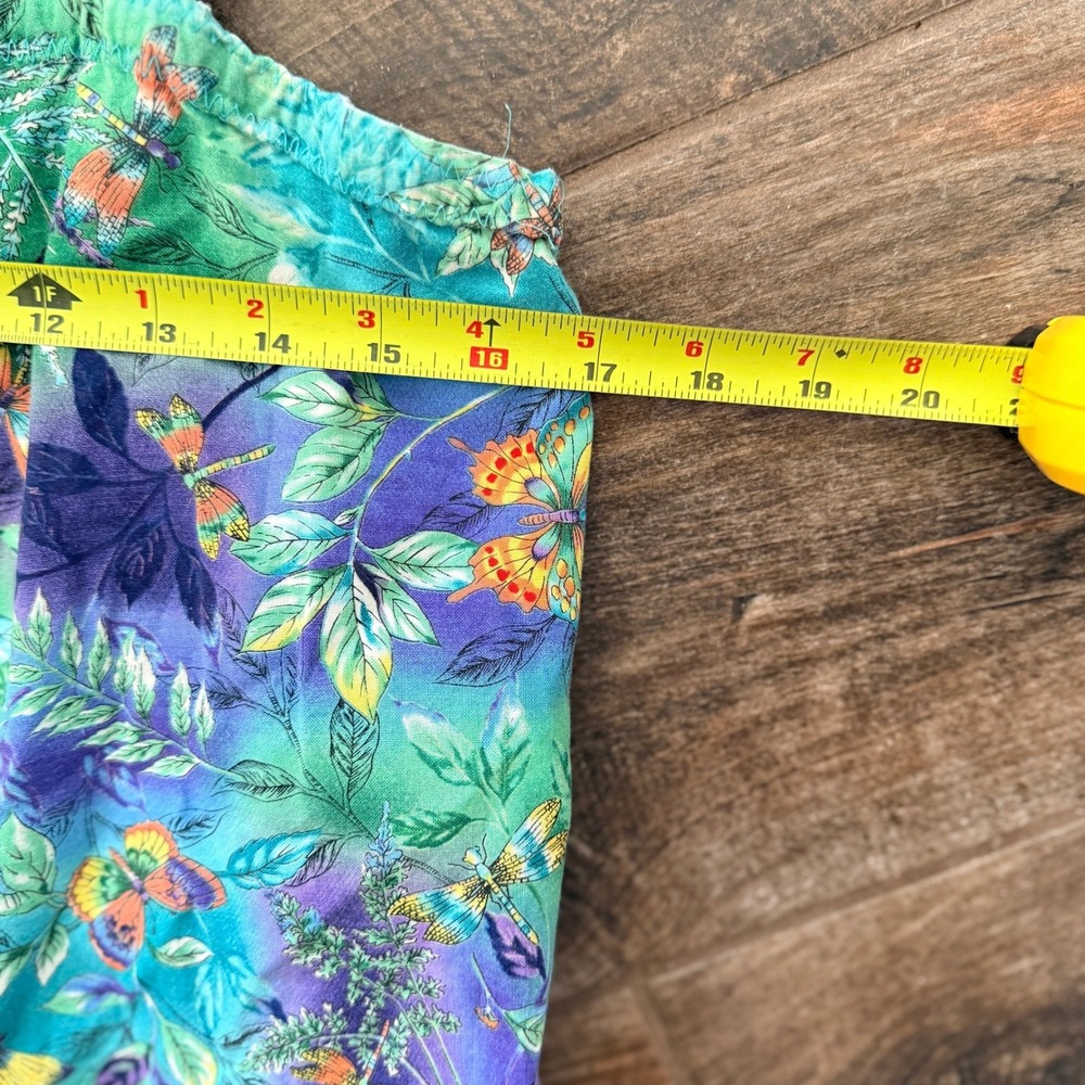 Vintage Whimsy Butterfly Dragonfly Print Drop Waist Sundress, Green Purple,S - Picture 9 of 10
